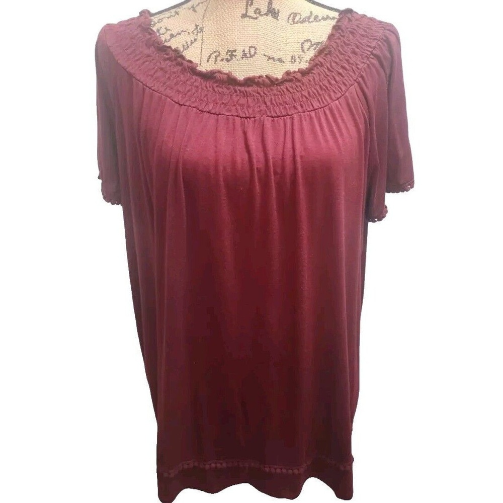 Lane Bryant Plus Size Top Blouse Burgundy Off Shoulder Short Sleeve 18/20